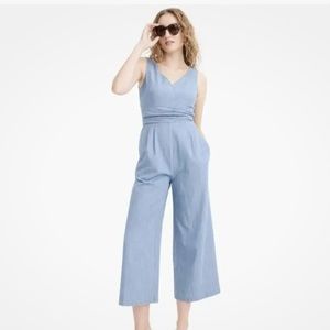 J. Crew | chambray | cropped | pockets | vneck | 8 |crisscross back tie | jumper